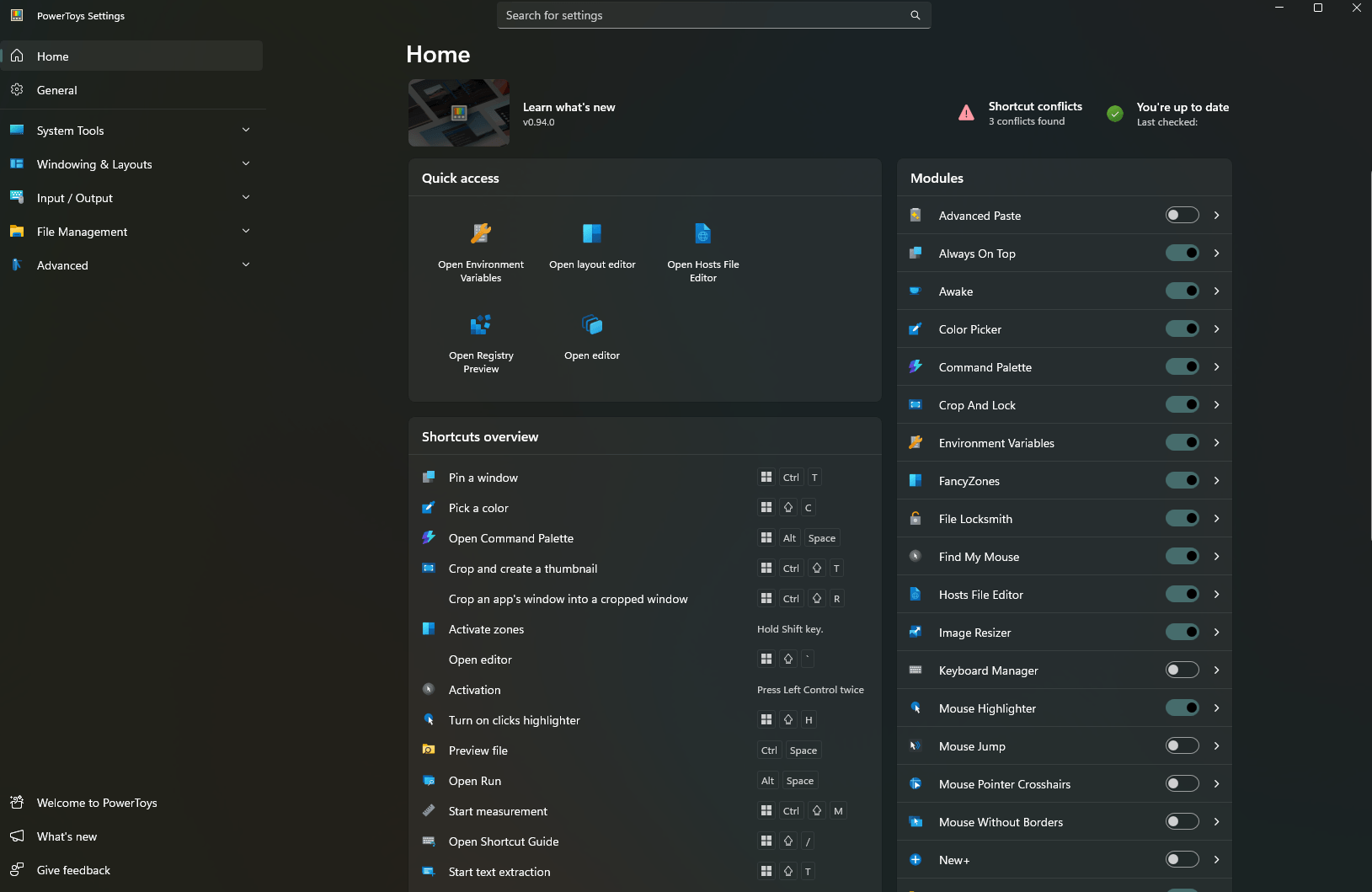 PowerToys Home Screen