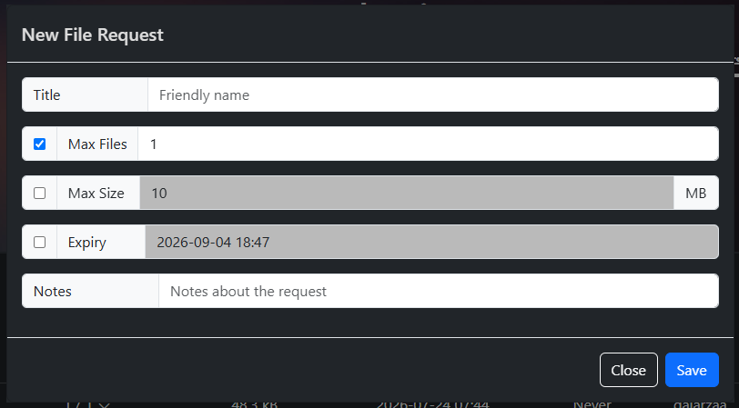 Gokapi File Request Dialog